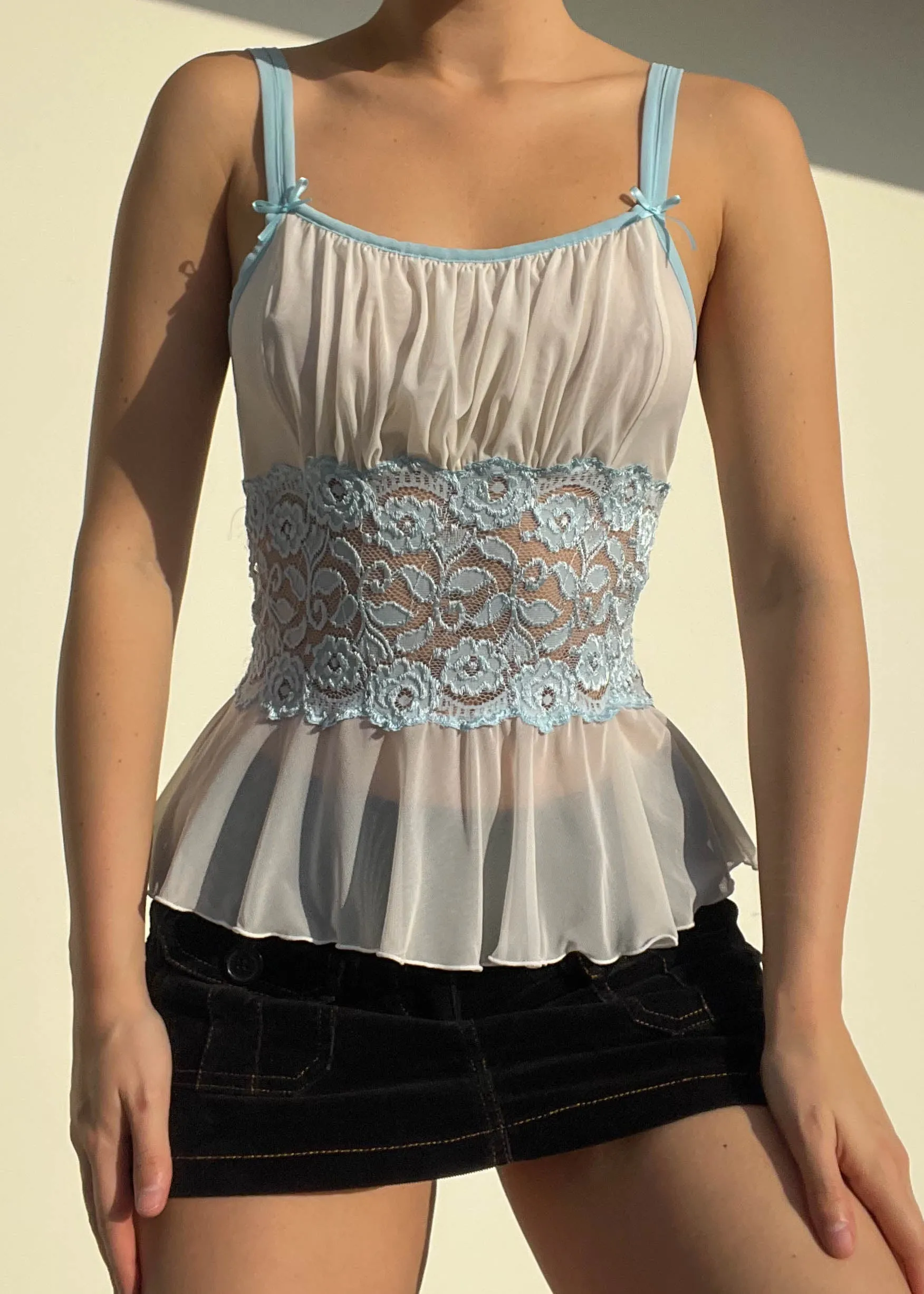 Y2k Pastel Mesh & Lace Tank (S)